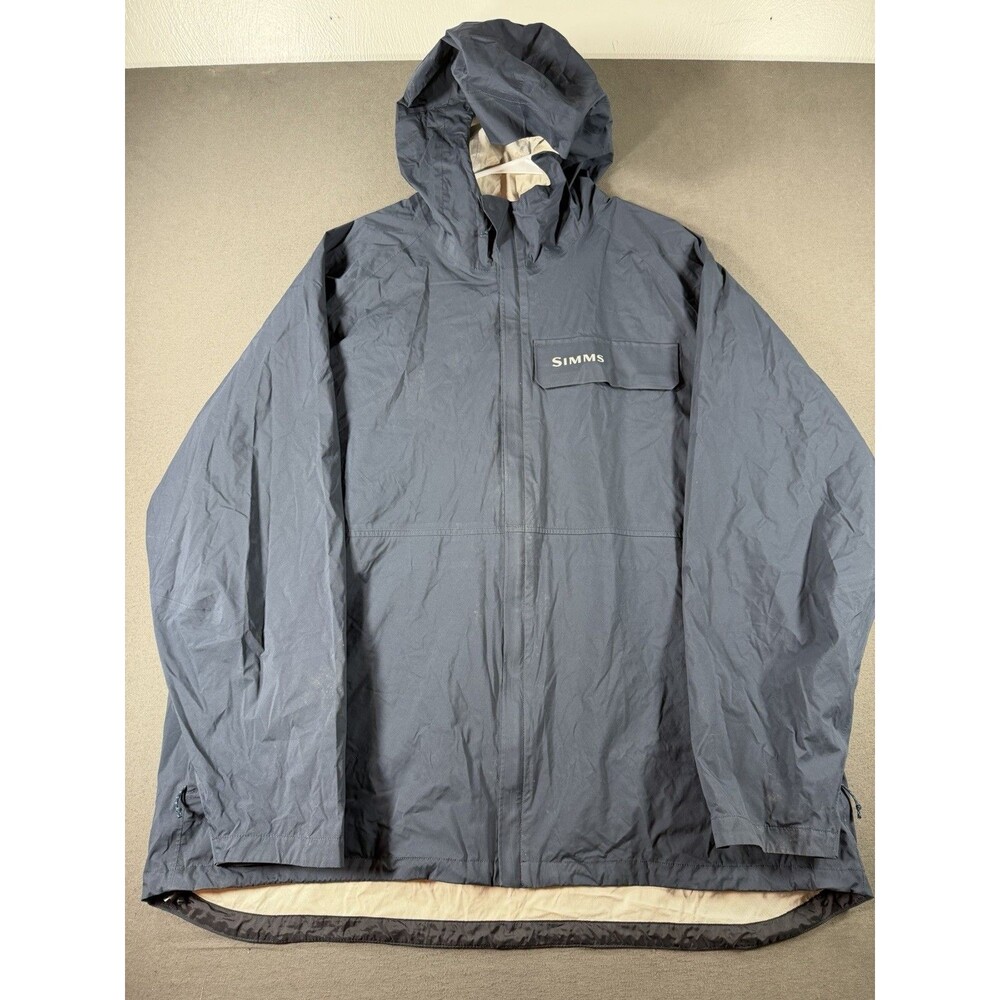 Simms Hooded Jacket Mens 3XL Blue Full Zip Rain Fishing Hunting Outdoors Nylon